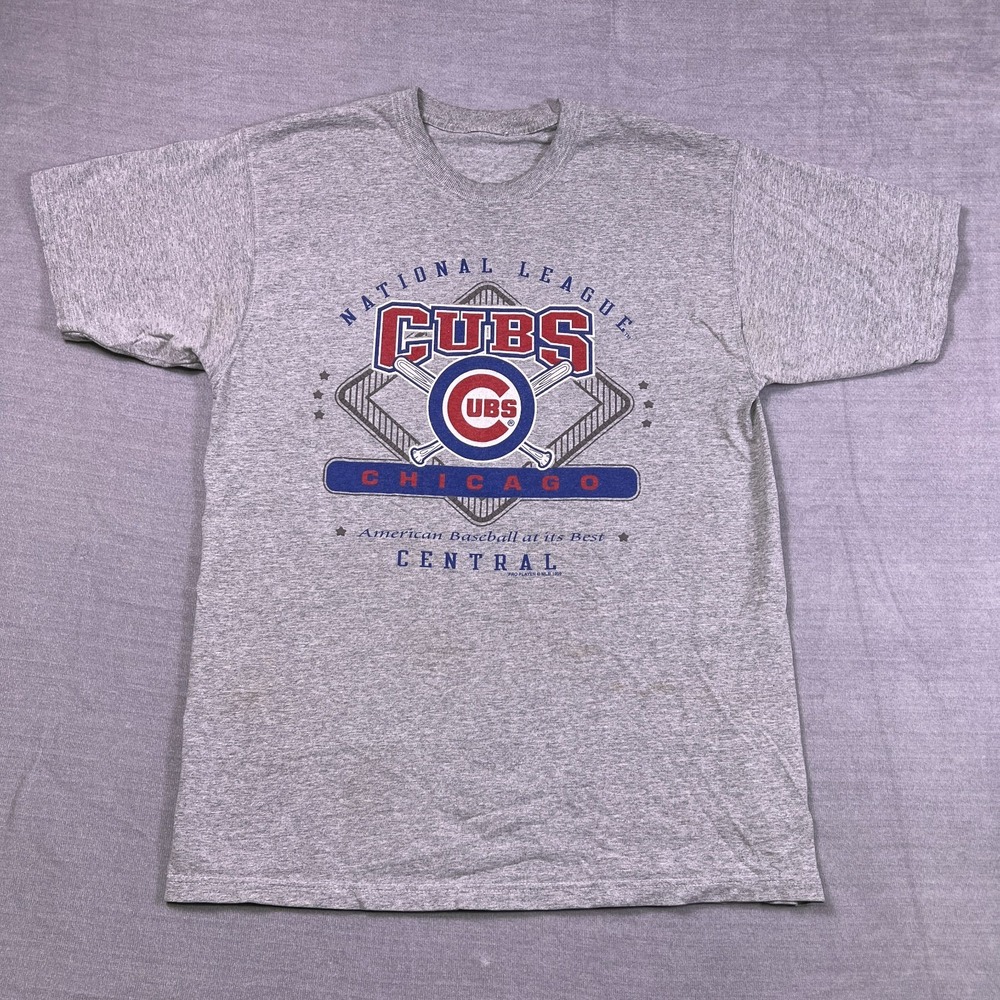 Vintage Pro Player Mens Heather Gray Chicago Cubs MLB Baseball Graphic T-Shirt